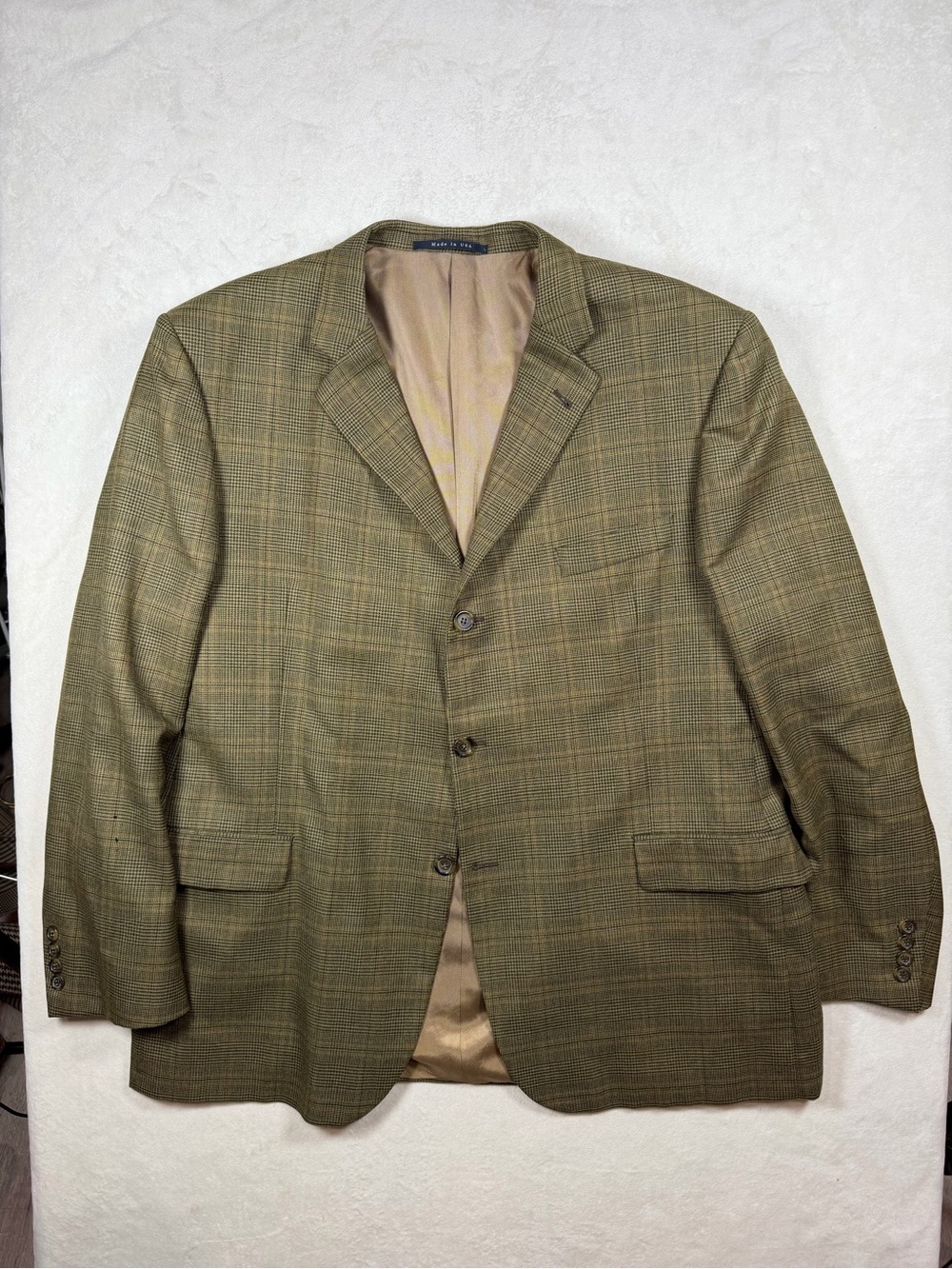 Burberry Made in USA 48R 100% Wool Olive Plaid Sport Coat Blazer Lux 3 Button
